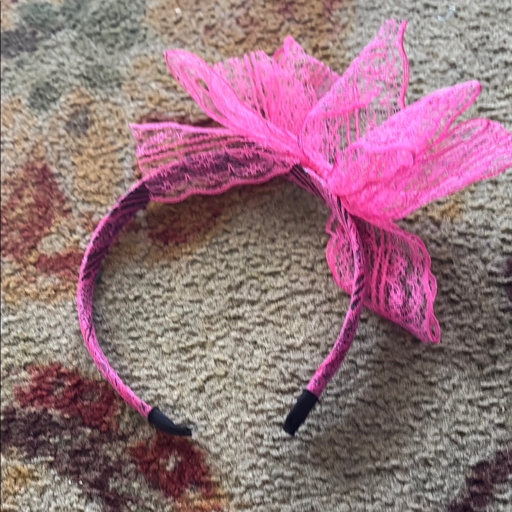 Pink Lace Headband with Bow